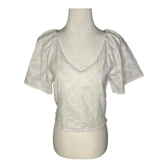 NEW Madewell Women’s Size 00 Eyelet White 
Darted V-Neck Top in‎ Floral NWT - Picture 2 of 8